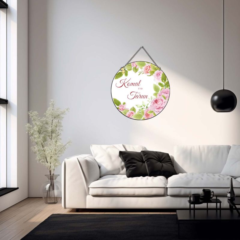 Personalized Rose Theme Couple Name Wall Hanging For Home Entrance  Door Name Plate Hanging Birthday, Anniversary Gift For Couples Decorative Wall Art For Bedroom